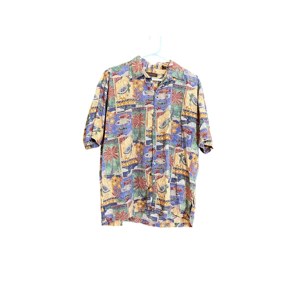 Tori Richard Mens L Cotton Lawn Tropical Sea Life Patchwork Aloha Shirt USA Made